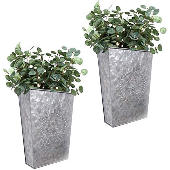 Galvanized Metal Wall Planter,Farmhouse Wall Decor Hanging Wall Vase Pocket Planters Flowers Holder Country Rustic Home Wall Decor,Set of 2
