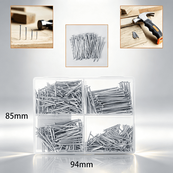 Galvanized Nails Kit with Storage Box, 4 Sizes for Hanging Pictures Rustproof Coating, Sharp Tips Resist Bending, Sturdy Case, Great for DIY, Crafts & Home(Brass#3)