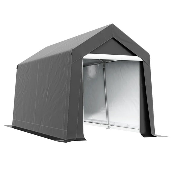Galvanized Outdoor Storage Tent 7x12 ft - Heavy Duty Waterproof Shed for Motorcycle, Bike, Tools - Portable Garage Shelter, Gray