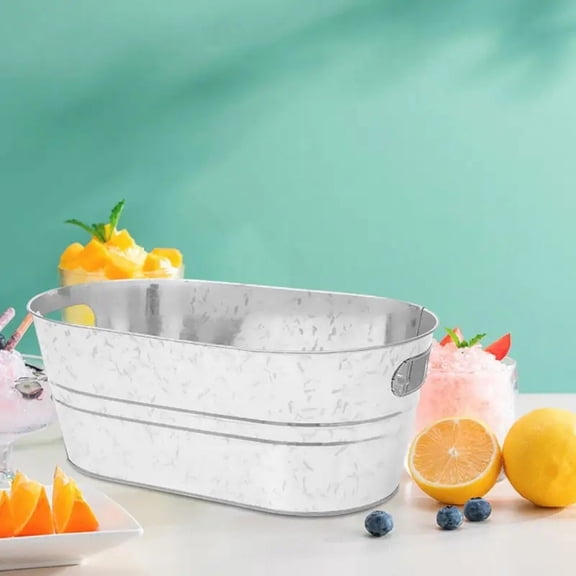 Galvanized Oval Beverage Tub, 6.5L Large Capacity Metal Drink Cooler with Handles, Rust-Resistant Ice Bucket for Beer, Wine, Champagne, Cocktail, Parties, Weddings, Home, Bar, 15.7" x 9.8" x 7.9"