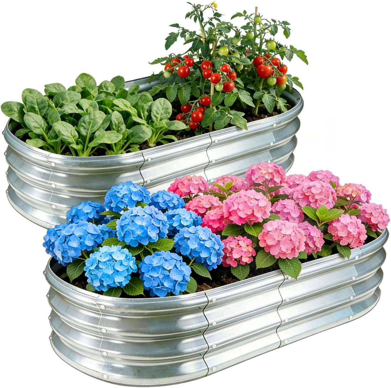 Galvanized Planter Raised Garden Bed, 4x2x1 ft Raised Garden Bed Kit for Gardening Outdoor, Oval Metal Land Planter Box for Vegetables, Flowers, Herbs, 2PCS