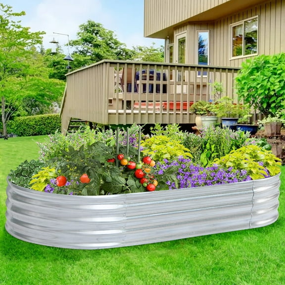 Galvanized Planters 6x3x1ft Raised Garden Bed Outdoor Planters for Vegetables Flowers Raised Planter Galvanized Steel Garden Planter Box , Silver