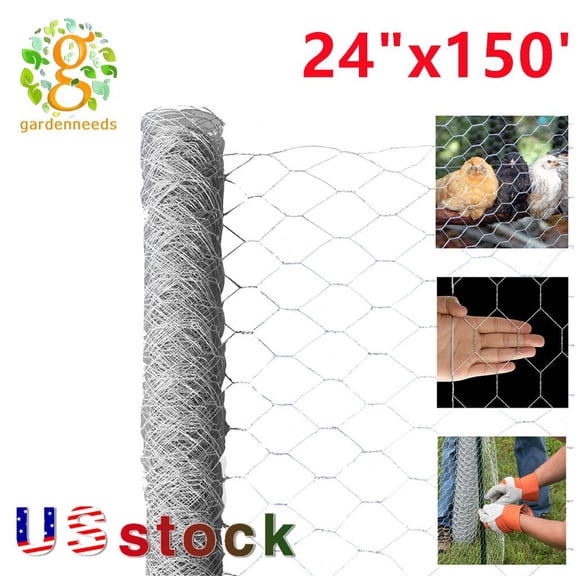 Galvanized Poultry Net Metal Mesh Fencing Chicken Wire 2" Holes Rustic 24"x150'