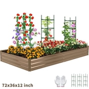 Galvanized Raised Deep Garden Bed 6x3x1 ft Steel Rust-Resistant Planter Box Outdoor Gardening Large Elevated Metal Container for Vegetables, Herbs, Flowers, shrub, fruit trees seedlings Brown