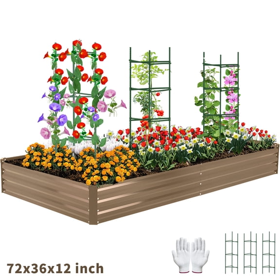 Galvanized Raised Deep Garden Bed 6x3x1 ft Steel Rust-Resistant Planter Box Outdoor Gardening Large Elevated Metal Container for Vegetables, Herbs, Flowers, shrub, fruit trees seedlings Brown