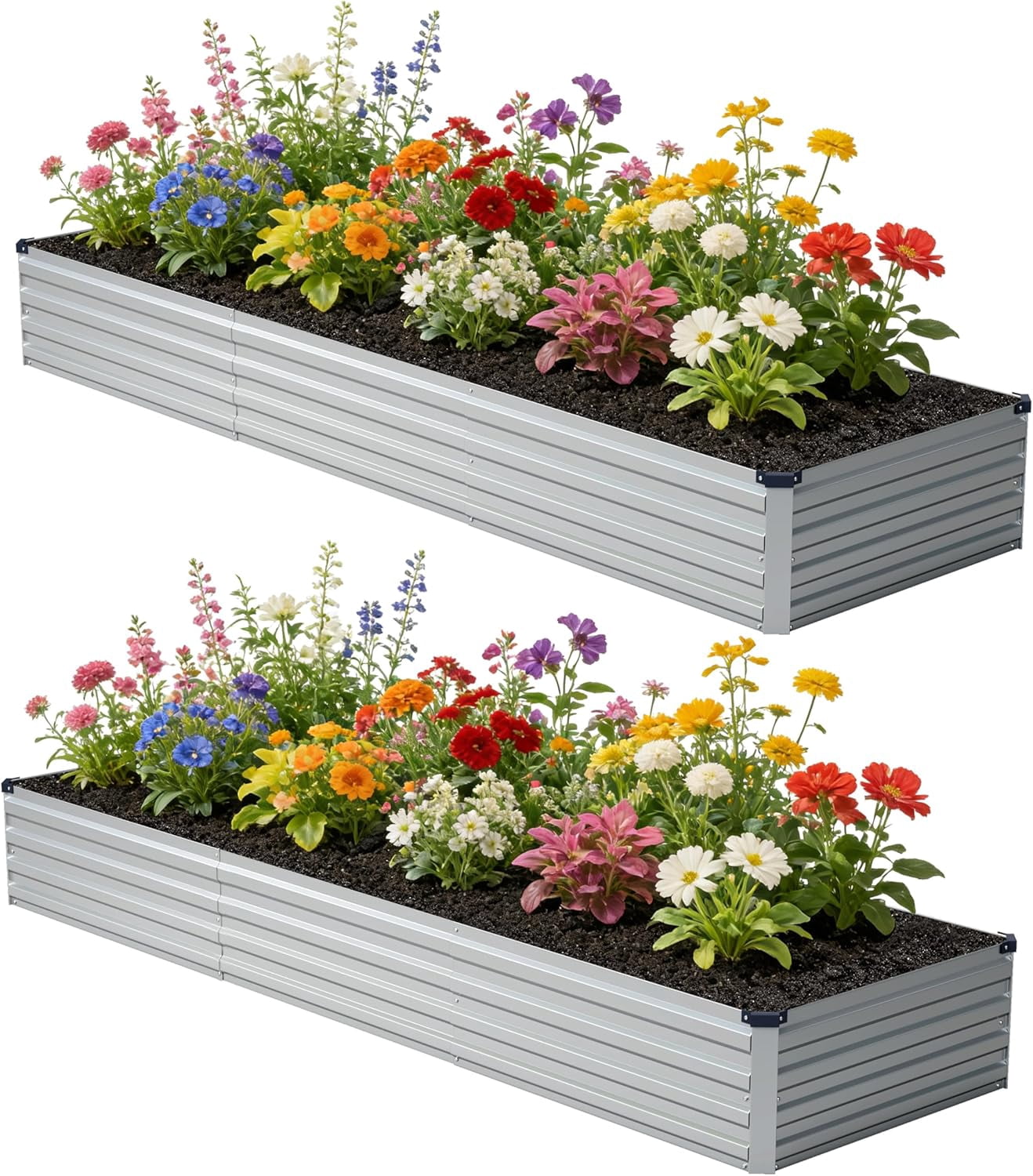 Galvanized Raised Garden Bed 10x2x1ft 2-Pack Outdoor Planter Box Metal Patio Kit for Vegetables Flowers Silver