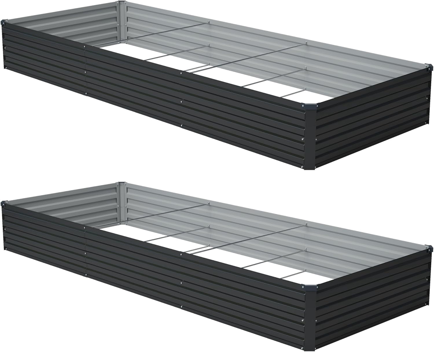 Galvanized Raised Garden Bed 10x2x1ft 2-Pack Outdoor Planter Box Metal Patio Kit for Vegetables Flowers Silver