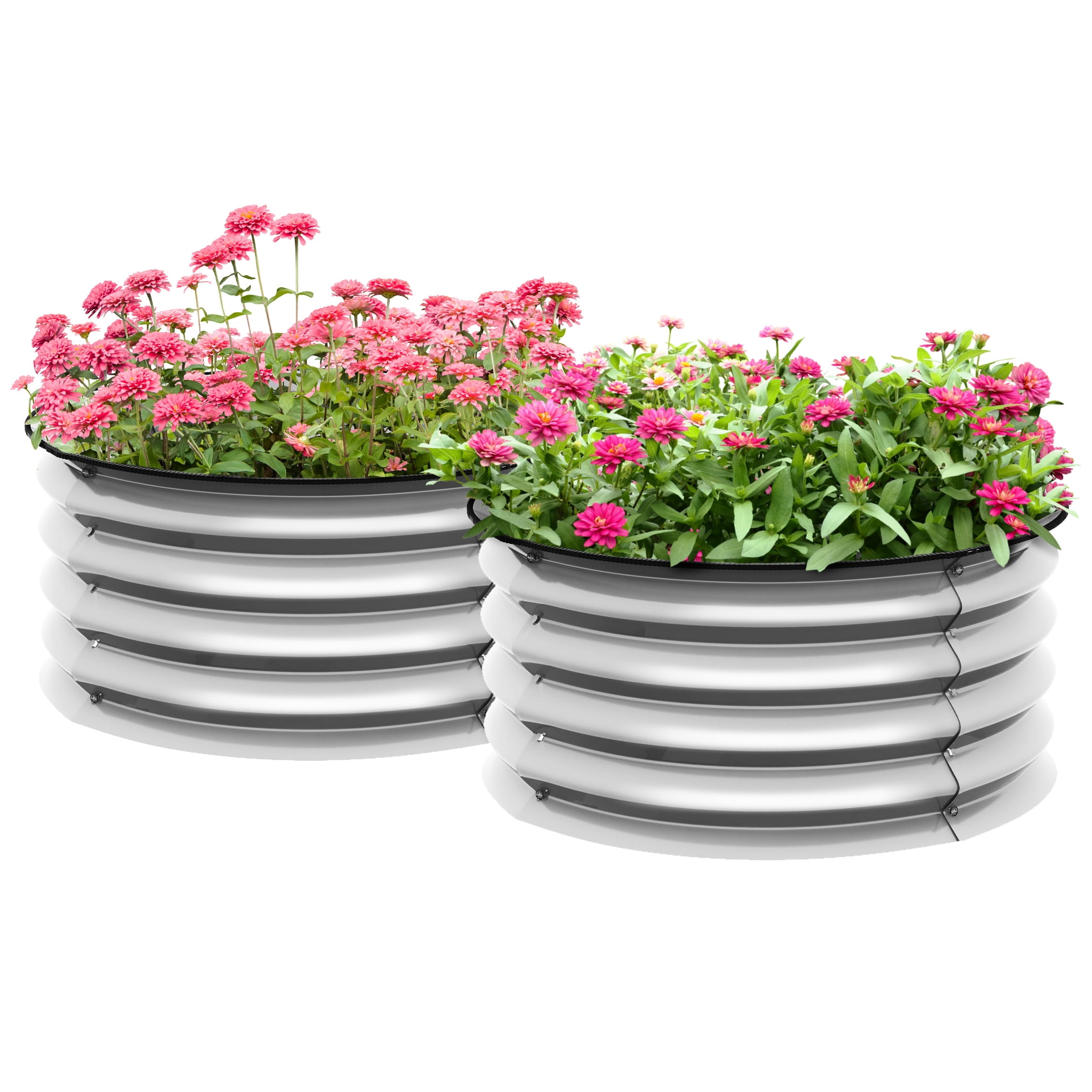 Galvanized Raised Garden Bed Of 2 - Outdoor Planters With Protected Feature Upgrade For Flowers, Herbs, And Veggies Silver 2 Beds Safe Plant Boxes Security Enhancement Flower, Herb, Veggie Planting