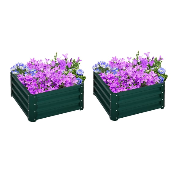 Galvanized Raised Garden Bed 2-Pack, Metal Planter Box, Rust-Proof Steel, Open Bottom, Vegetable Flower Growing, Easy Assembly, Outdoor Gardening