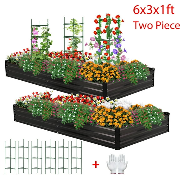 Galvanized Raised Garden Bed 2-Pack - Metal Raised Bed Garden Kit 6'x3'x1' for Flower Planters, Vegetables Herb