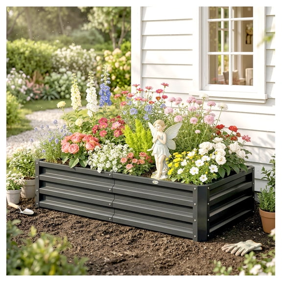 Galvanized Raised Garden Bed 4x2x1 ft Metal Planter Box - Vegetable Flower Herb Succulents - Gray Outdoor Gardening