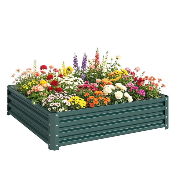 Galvanized Raised Garden Bed 4x4x1 ft Metal Planter Box for Vegetables, Flowers, Herbs - Outdoor Rustproof Planting Container