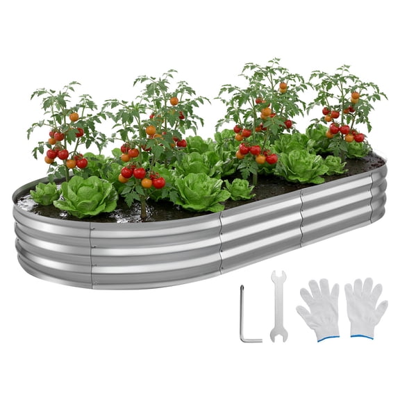 Galvanized Raised Garden Bed 8 x 4 x 1 ft Oval Metal Planter Box Silver
