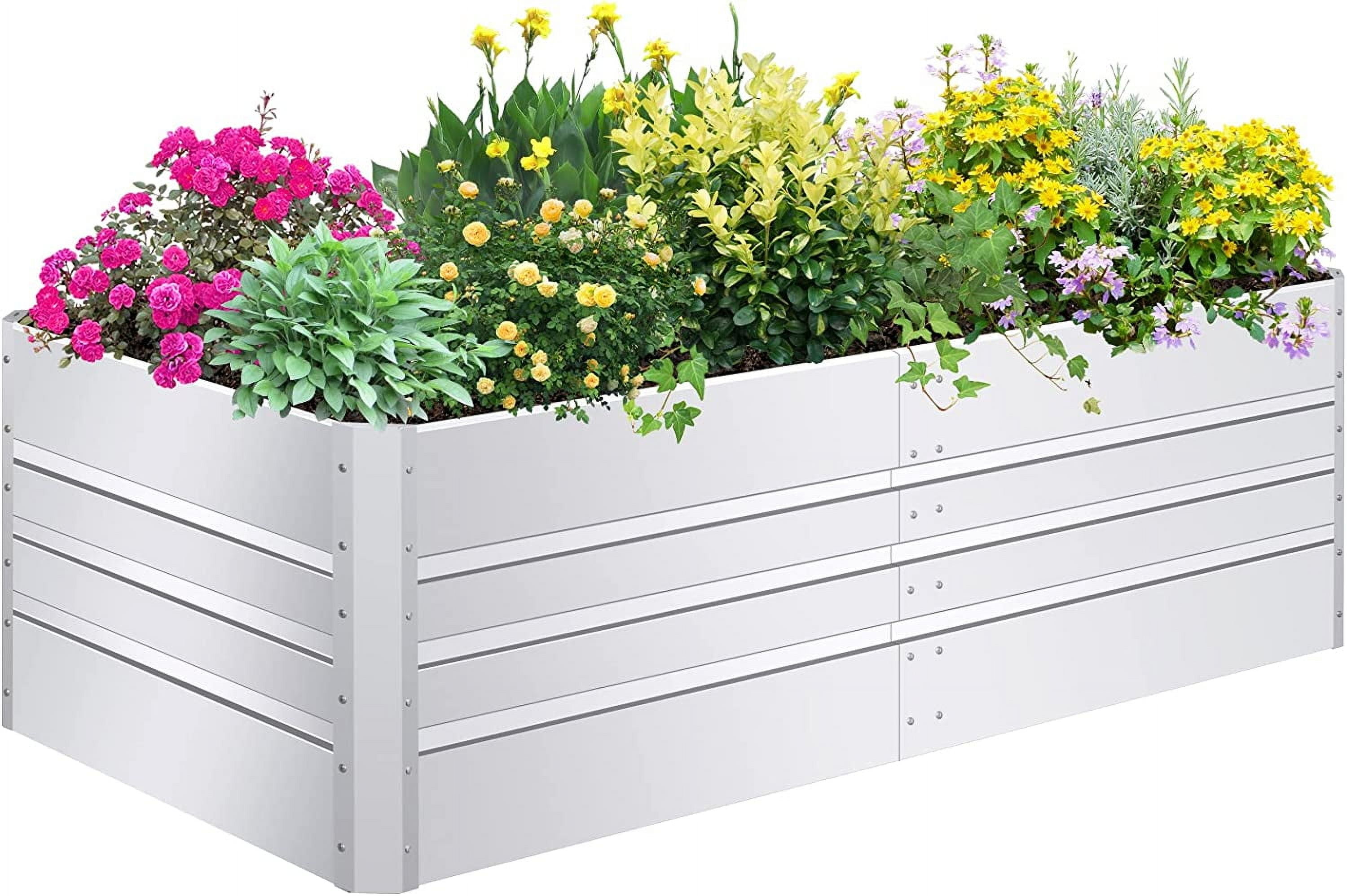 Huloretions 8x4x2ft Beige Raised Garden Bed, Galvanized Planter Large Metal Raised Boxes with