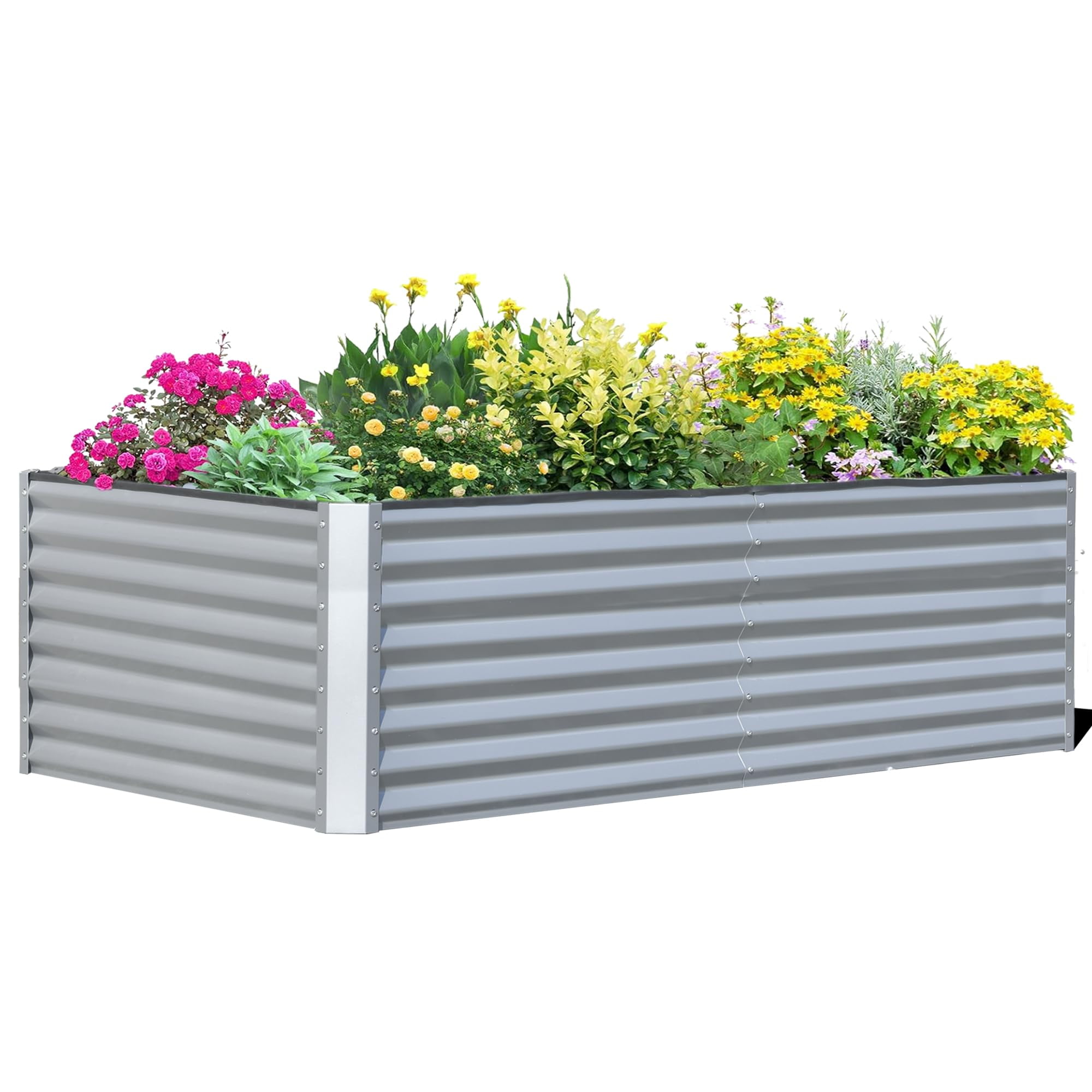 8x4x2ft Galvanized Raised Garden Bed – Steel Planter Box For Vegetables, Flowers, Herbs