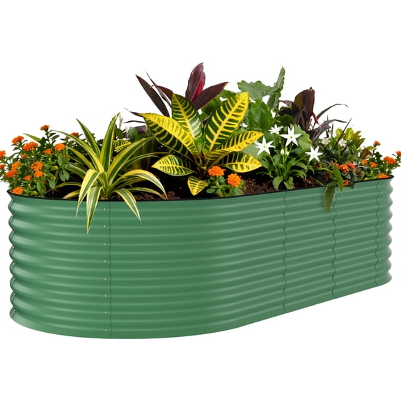 Galvanized Raised Garden Bed, 8x4x2ft Planter Box for Vegetables Flowers Herbs, Rust Resistant Steel, Easy Assembly, Open Base, Rubber Edge Trim for Safety, Green