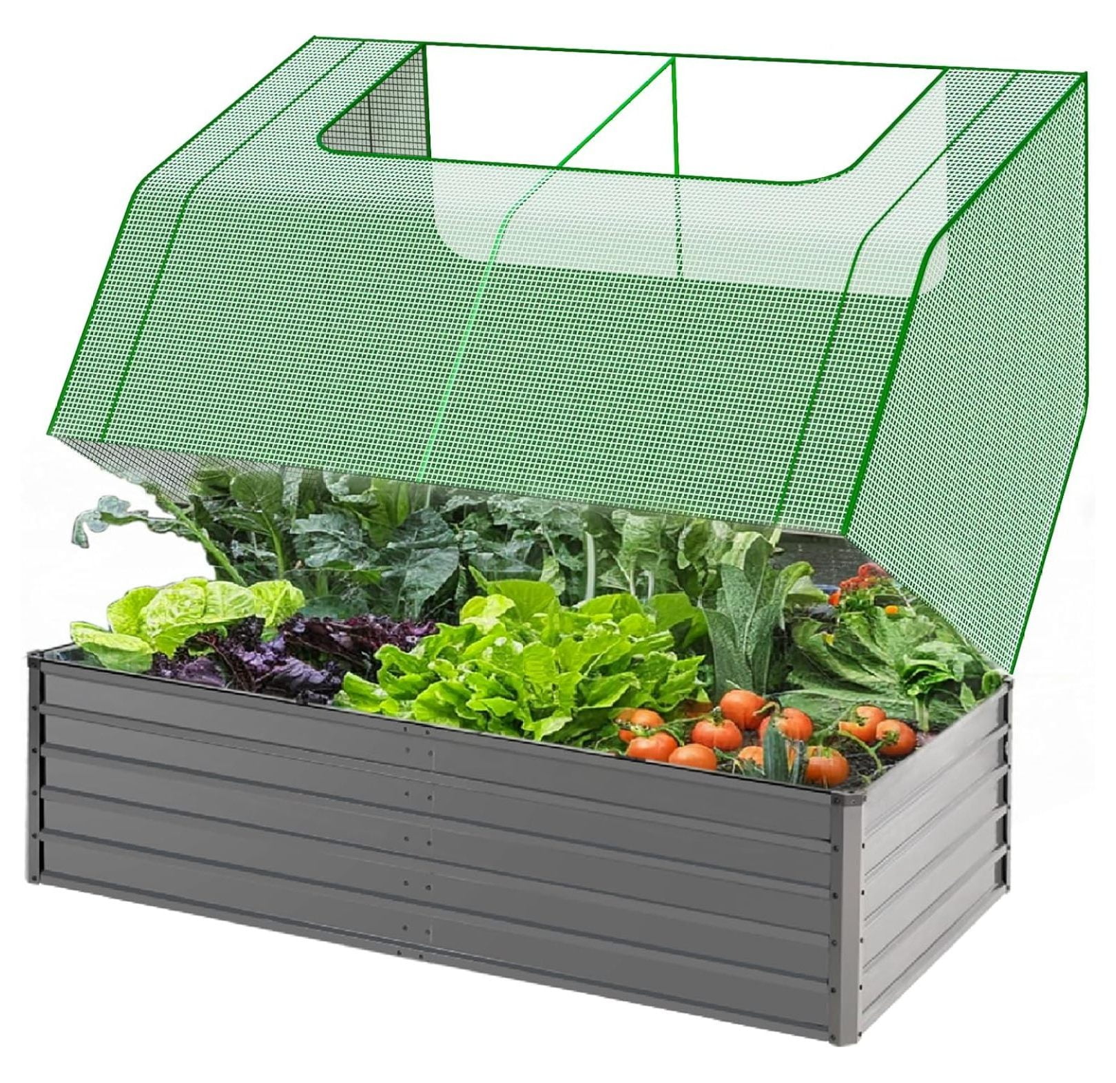 Galvanized Raised Garden Bed with Cover, 8x4x2ft Covered Planter Box