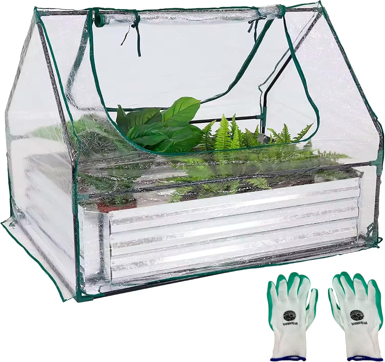 Galvanized Raised Garden Bed with Cover, 8x4x2ft Garden Boxes Outdoor Raised Greenhouse Cover for Raised Garden Bed Rectangular Planter Raised Beds Kit for Garden Large Raised Garden Beds Outdoor