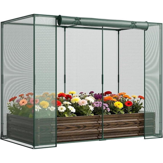 Galvanized Raised Garden Bed,Crop Cage,Plant Protection Net Tent Kit,Metal Planter Box Bottomless Planting Vegetables for Garden