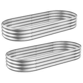 Nana Guard Galvanized Raised Garden Bed Kit 2Pack 8ft, Galvanized Planter Boxes Outdoor, Oval Metal Raised Garden Beds