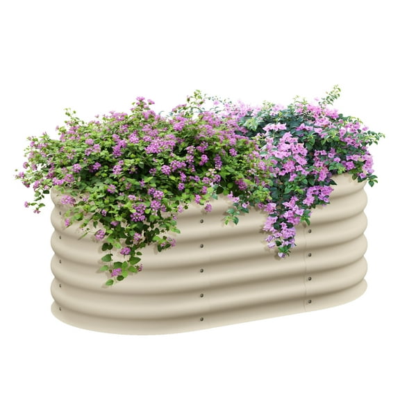 Galvanized Raised Garden Bed Kit - 3.5' x 2' x 1.4' Outdoor Metal Planter Box - Cream Elevated Garden Bed for Flowers, Vegetables, Easy DIY Assembly