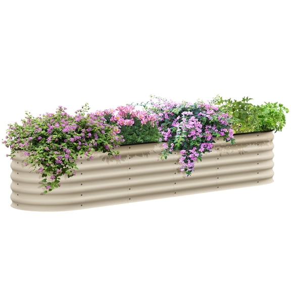 Galvanized Raised Garden Bed Kit 7.9x2x1.4 ft, Outdoor Metal Planter Box with Safety Edging for Flowers Herbs Vegetables, Easy DIY Assembly, Cream White