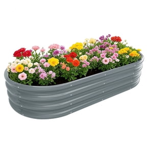 Nana Guard Galvanized Raised Garden Bed Kit, Galvanized Planter Boxes Outdoor, Oval Metal Raised Garden Beds for Vegetables,Gray