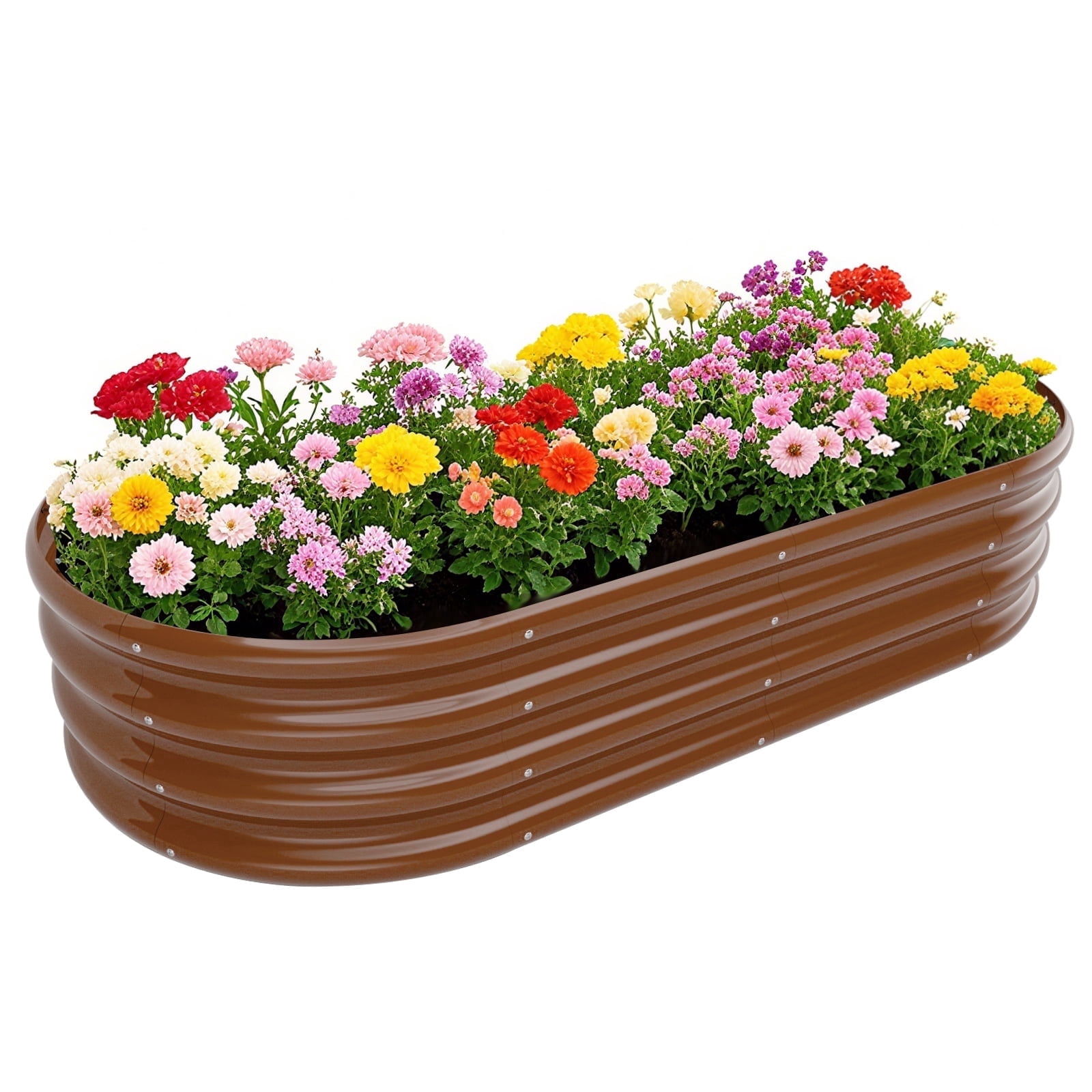Nana Guard Galvanized Raised Garden Bed Kit, Galvanized Planter Boxes Outdoor, Oval Metal Raised Garden Beds for Vegetables,Brown