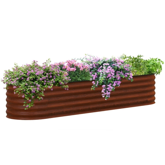 Galvanized Raised Garden Bed Kit, Outdoor Metal Elevated Planter Box with Safety Edging, Easy DIY Stock Tank for Growing Flowers, Herbs & Vegetables(8' x 2' x 1.4')
