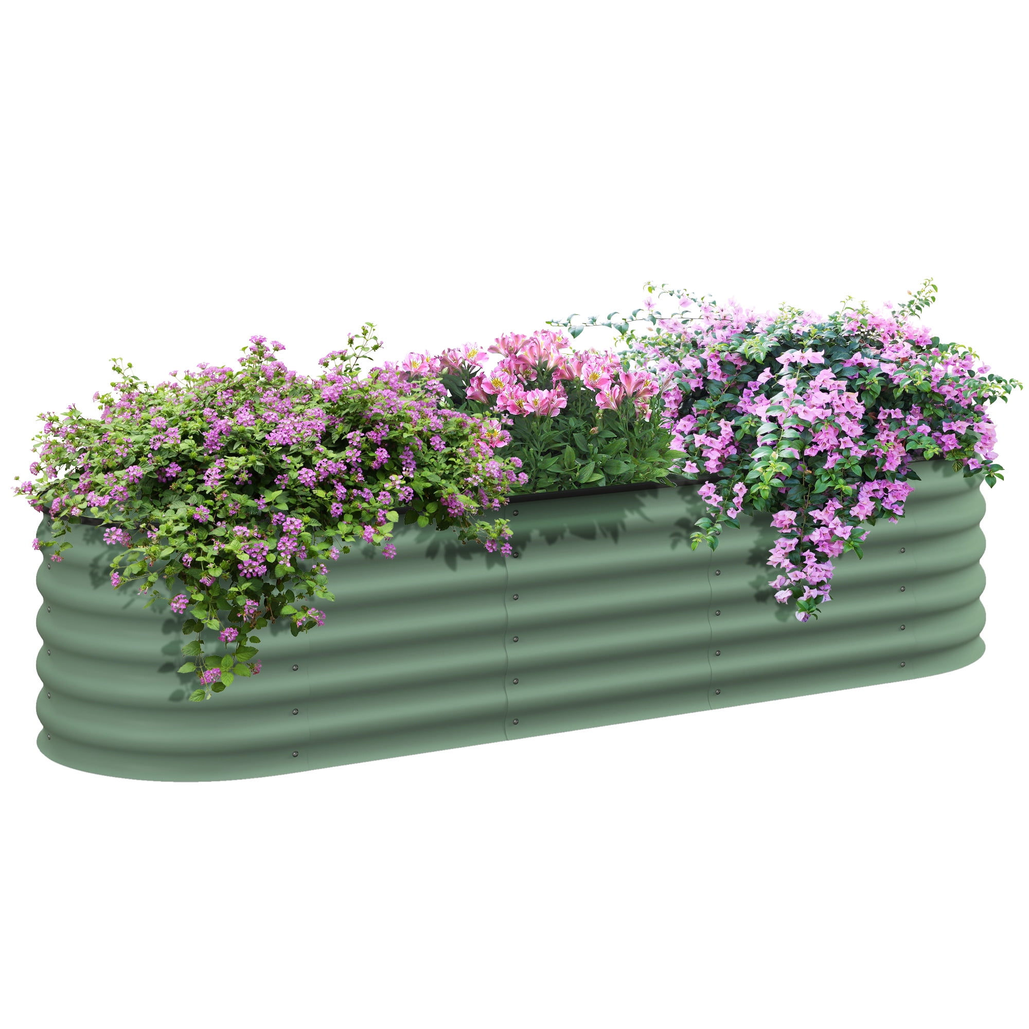 Galvanized Raised Garden Bed Kit, Outdoor Metal Elevated Planter Box with Safety Edging, Easy DIY Stock Tank for Growing Flowers, Herbs & Vegetables, Green