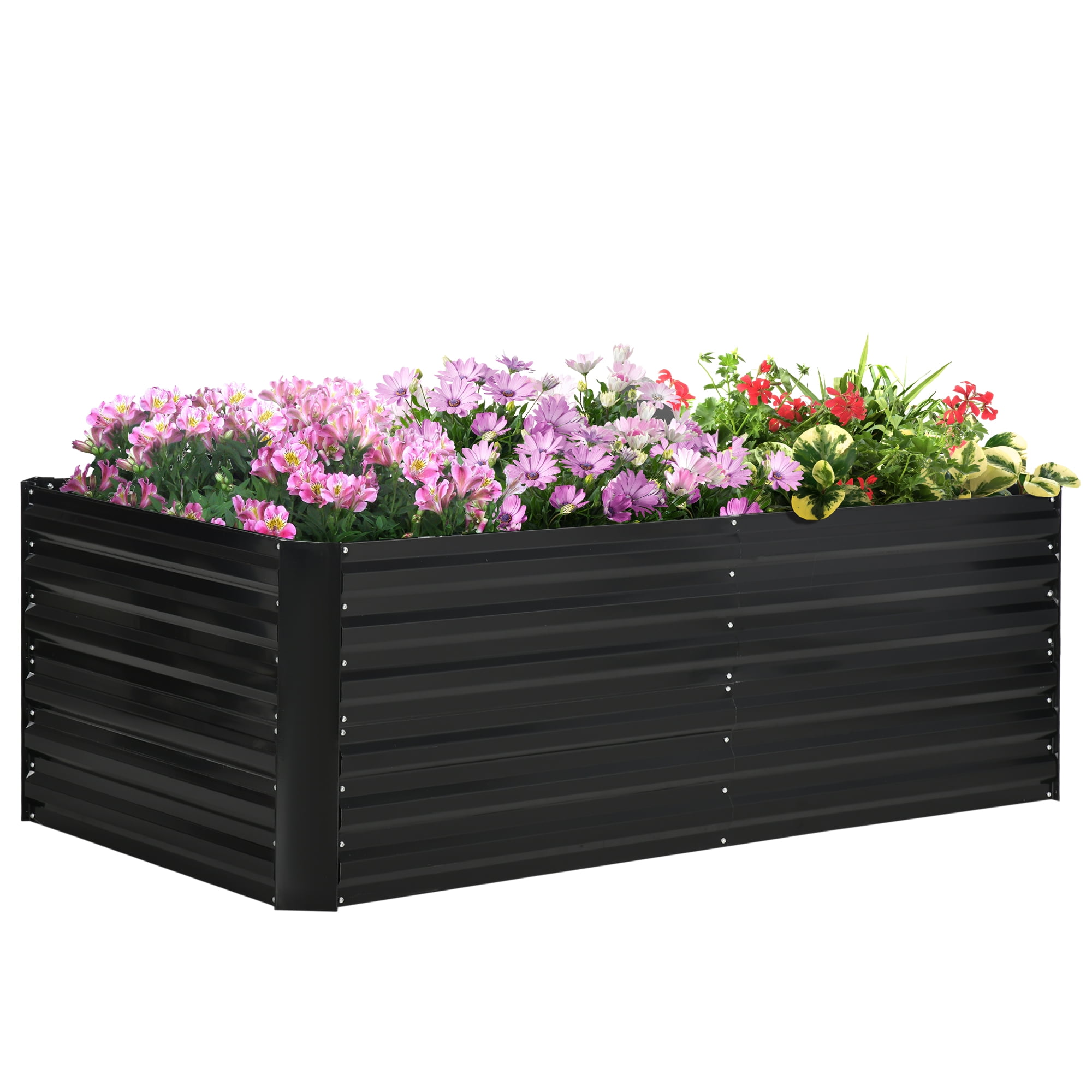 Galvanized Raised Garden Bed Kit with Reinforcing Bars, Large and Tall Metal Planter Box for Vegetables, Flowers and Herbs, 6' x 3' x 2', Black