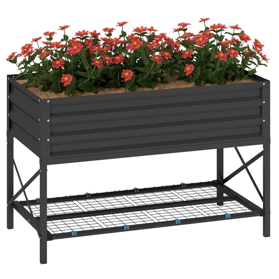 Galvanized Raised Garden Bed, Metal Planter Box with Legs, Storage Shelf and Bed Liner, Dark Gray