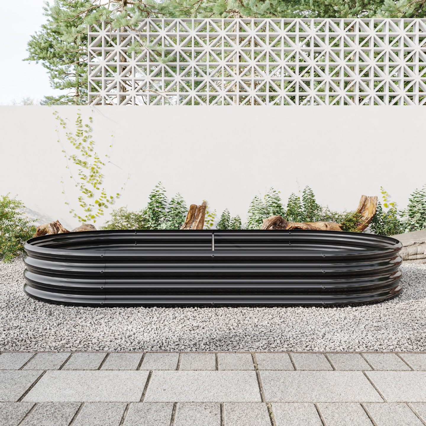 Galvanized Raised Garden Bed, Metal Planter Raised Garden Boxes Outdoor, Oval Large Metal Raised Garden Bed for Vegetables, Flowers, Black  88.98"L * 44.68"W