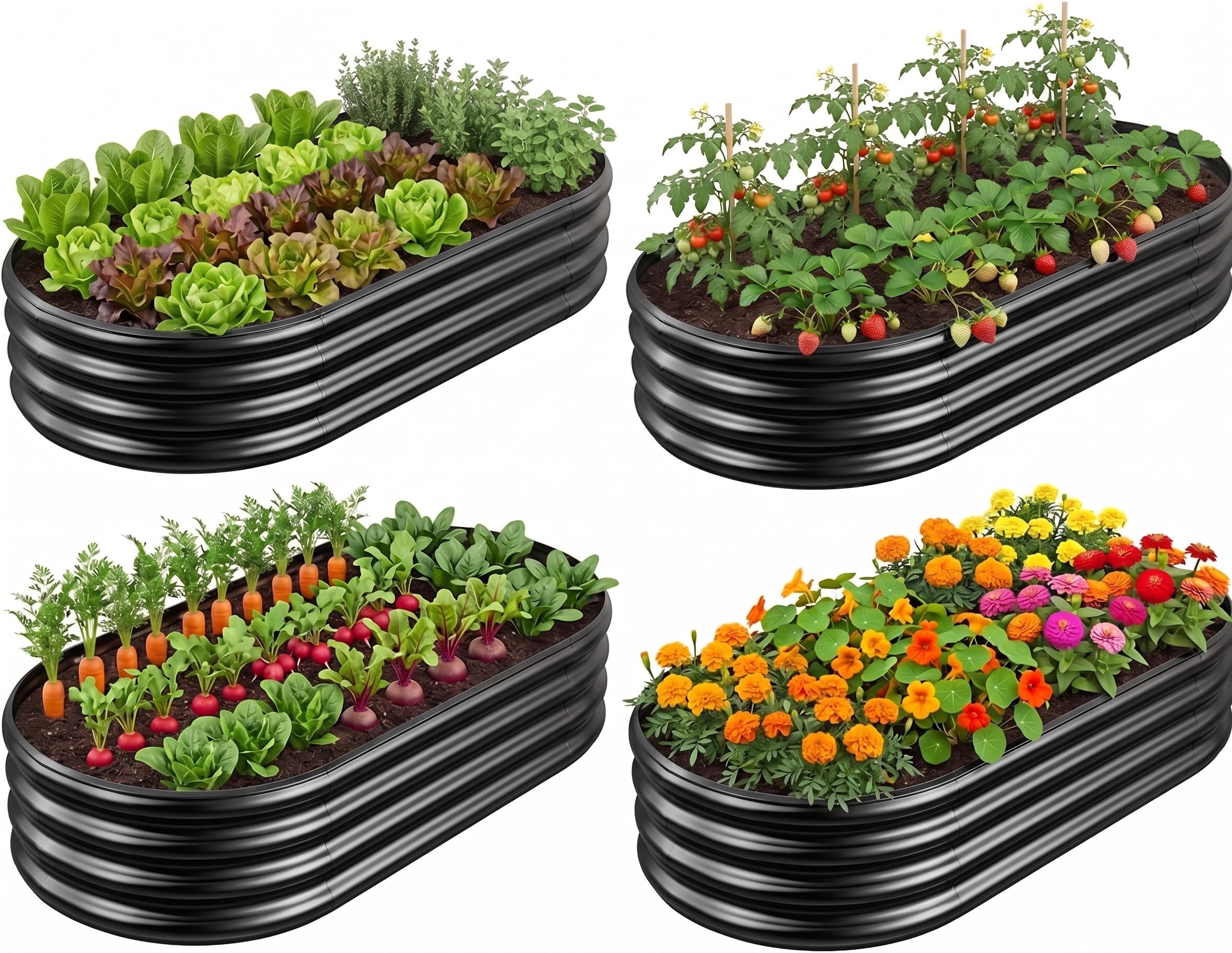 Galvanized Raised Garden Bed Outdoor, 4Pcs 4ft Metal Planter Box, Black