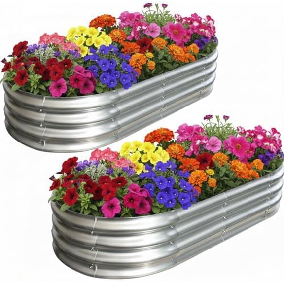 Galvanized Raised Garden Bed for Outdoor: 4X2X1ft Durable Metal Vegetable Plant Container Kit - Oval Planter Box for Gardening Flower Trough (2 Pack)