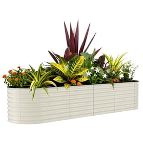 Galvanized Raised Garden Bed Outdoor, 8x2x2 ft Metal Planter Box for Flowers Vegetables, Rust-Resistant Raised Garden Beds for Gardening, Easy Assembly Outdoor Garden Box & Planters, Beige