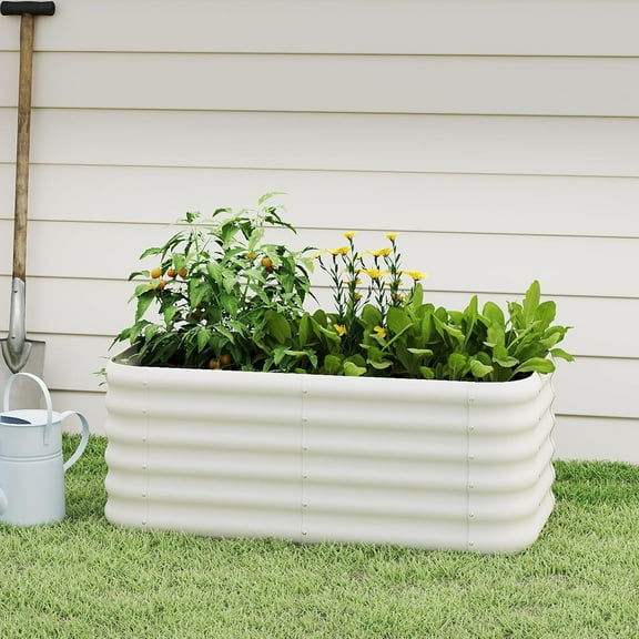 Galvanized Raised Garden Bed, Outdoor Planter Bed, Metal Planter Box for Gardening and Planting,4x2x1.5ft, Milk White