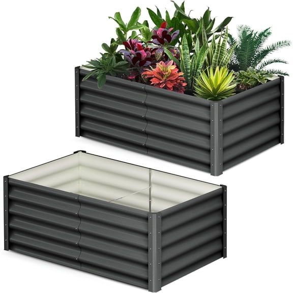 Galvanized Raised Garden Bed,Outdoor Planter Box Metal Patio Kit,Outdoor Rectangular Metal Planter,Planting Bed for Vegetables Flowers Herb