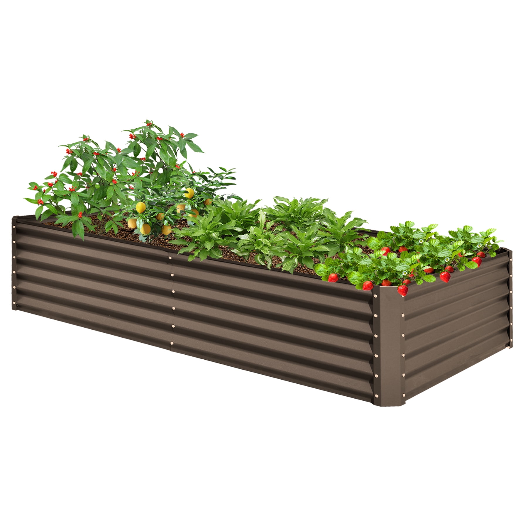 Galvanized Raised Garden Bed, Outdoor Planter Garden Boxes Large Metal Planter Box for Gardening Vegetables Fruits Flowers, Brown 8x4x1.5Ft