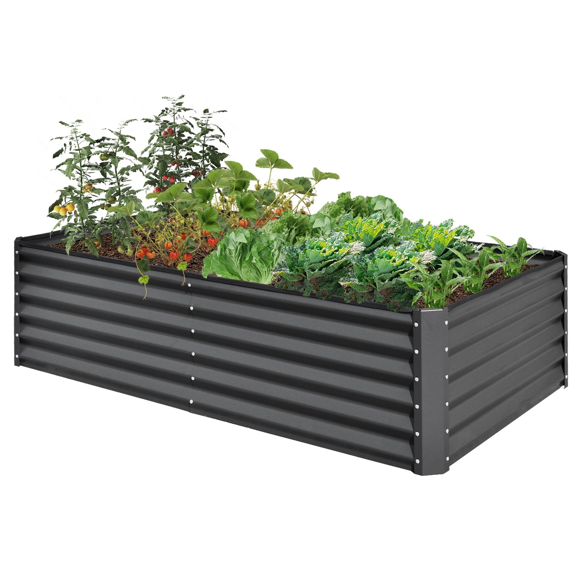 Galvanized Raised Garden Bed, Outdoor Planter Garden Boxes Large Metal Planter Box for Gardening Vegetables Fruits Flowers, Dark Gray 6x3x1.5Ft