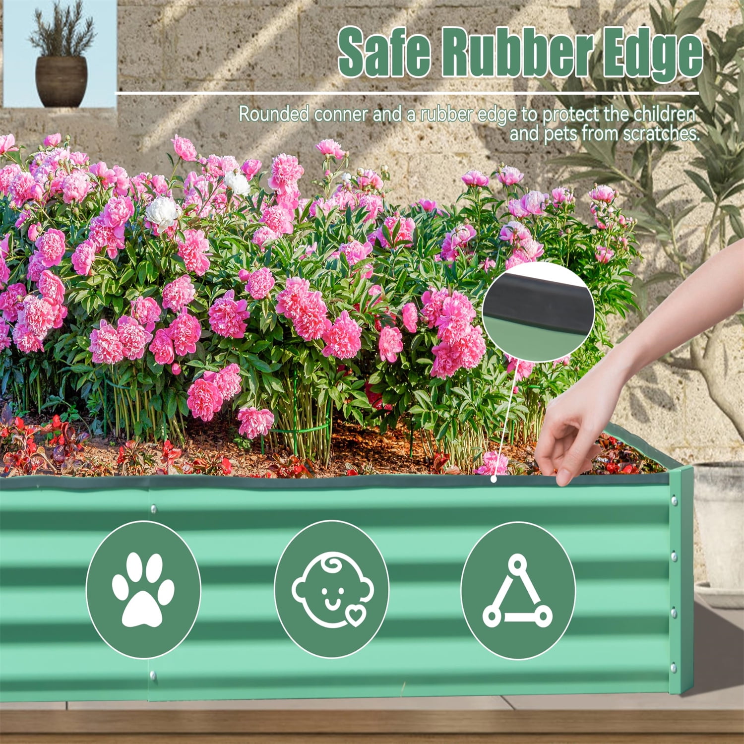 AsterOutdoor Galvanized Raised Garden Bed, Large Outdoor Metal Planter Box for Gardening Vegetables, Fruits & Flowers, Green 6x3x1Ft