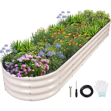 Galvanized Raised Garden Bed- Planter Garden Boxes Outdoor, Raised Beds for Gardening, 8x2x1ft Metal Garden Bed Kit for Vegetables Flower, Planter Raised Beds with Protective Tape & Tools.White