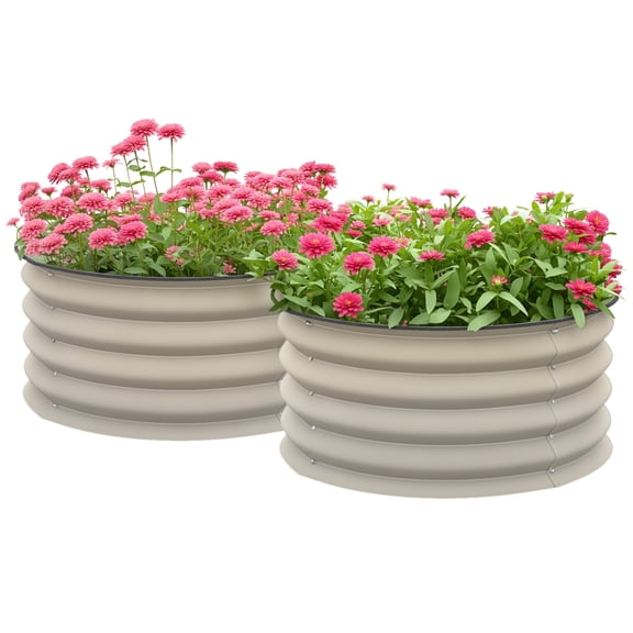 Galvanized Raised Garden Bed Set of 2, Planters for Outdoor Plants with Safety Edging, Easy-to-assemble Stock Tanks for Growing Flowers, Herbs and Vegetables, Cream White
