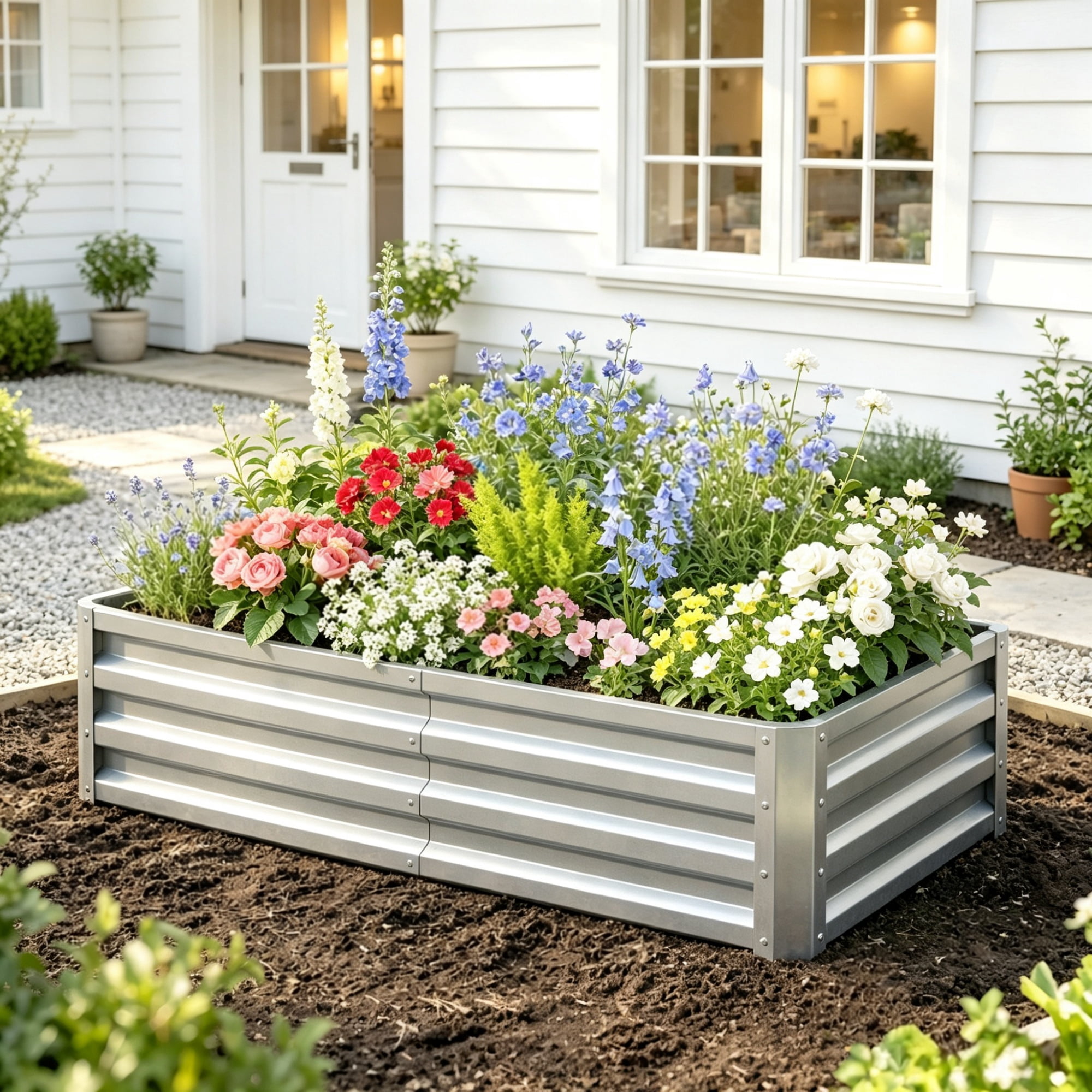 Galvanized Raised Garden Bed for Patio Herb Gardening, Sturdy Metal Planter Box, 4' x 2' x 1'