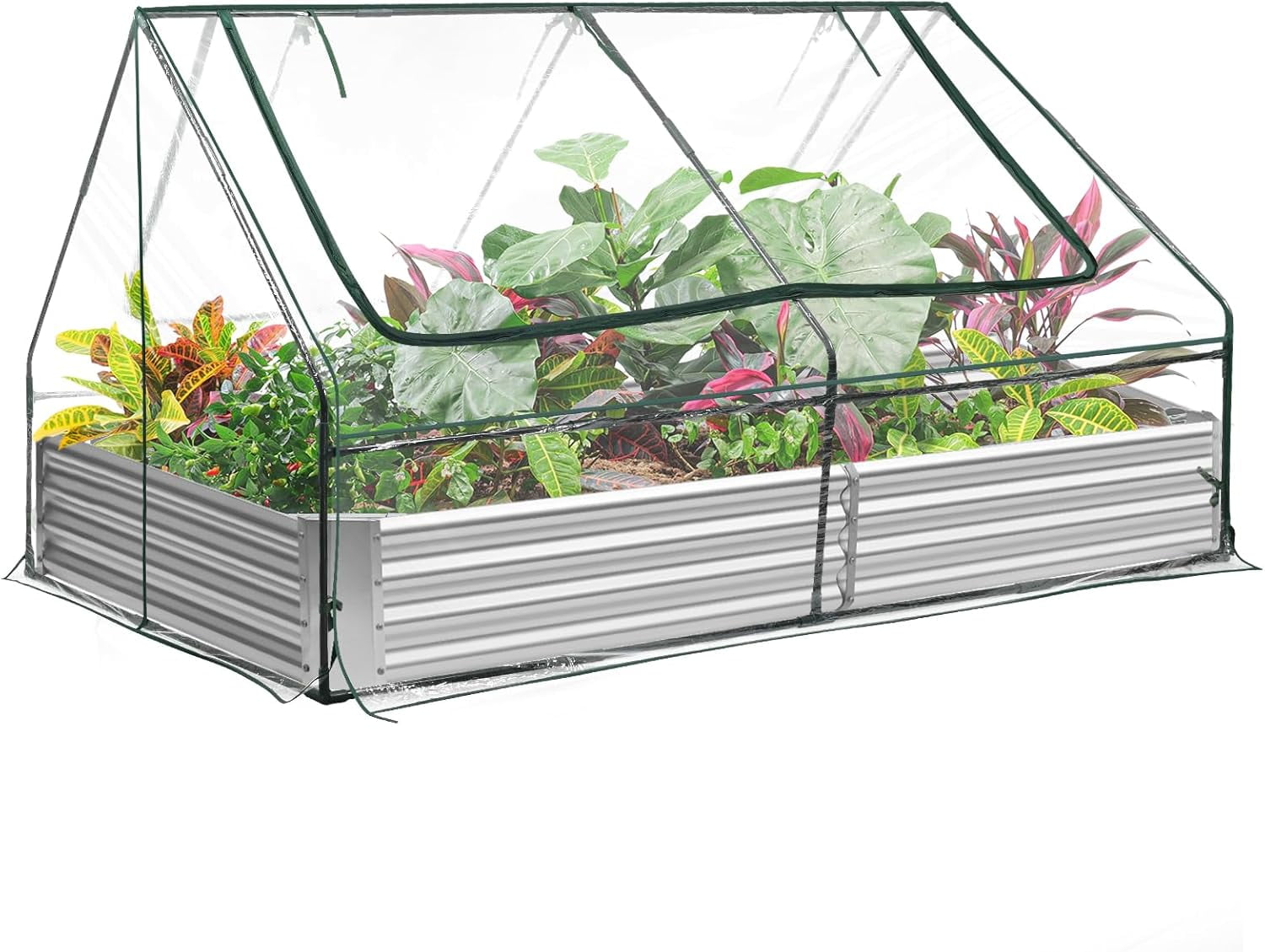 Galvanized Raised Garden Bed kit with Cover Metal Planter Raised Beds ...
