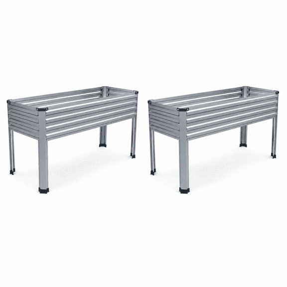 Galvanized Raised Garden Bed with Legs,2PCS 48×24×30in Elevated Planter Box for Backyard,Outdoor Garden, Patio, Balcony, 350lb Capacity,Silver
