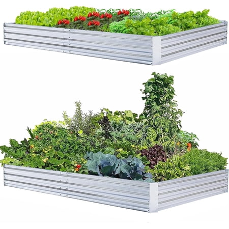 Galvanized Raised Garden Beds 2-Pack (8x4x1ft Each) – Overlapping 4-Inch Panels + 4 Support Bars, Heavy-Duty Metal Planter Box for Vegetables, Herbs, Flowers, No-Deformation Steel Garden Kit