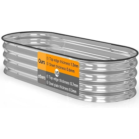 Galvanized Raised Garden Beds Outdoor,0.6mm Thickness//4×2×0.9 ft Oval Garden Bed for Gardening,Vegetables,Flowers//Sturdy Metal Planter Box,Durable and Easy to Install(Silver)