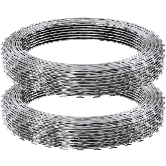 Galvanized Razor Wire Fencing, 98 ft Barbed Wire Roll, Razor Ribbon Security Fence for Garden Protection