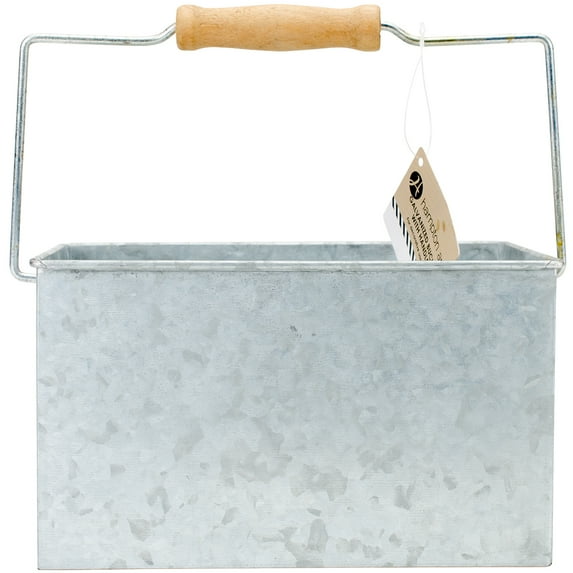 Galvanized Rectangle Bucket W/Wood Handle 4.75"X8"X6.25"-, Pk 1, Hampton Art